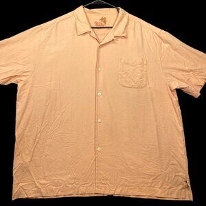 Tommy Bahama Mens Original Fit 100% Silk Short Sleeve Button-Down Shirt Peach